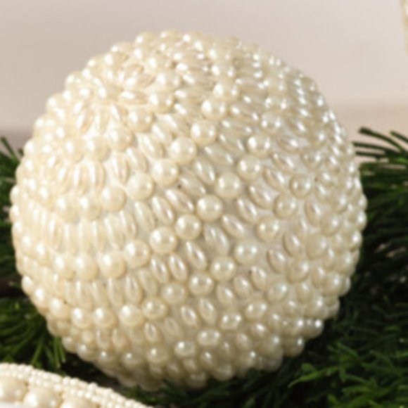 Faux pearl and acrylic beaded Holiday Orb, plastic ball, set of 4 - Picture 2 of 2